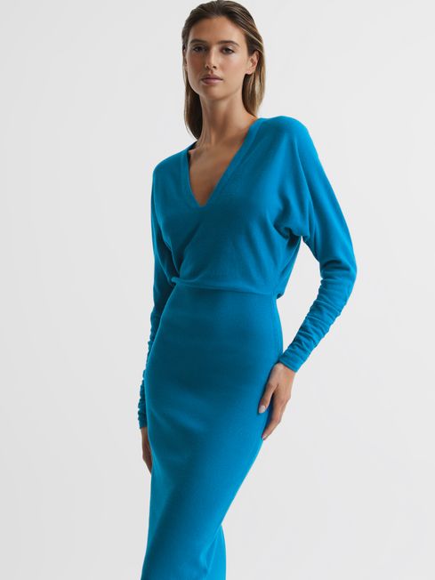 Jenna Cashmere Blend Ruched Sleeve Dress