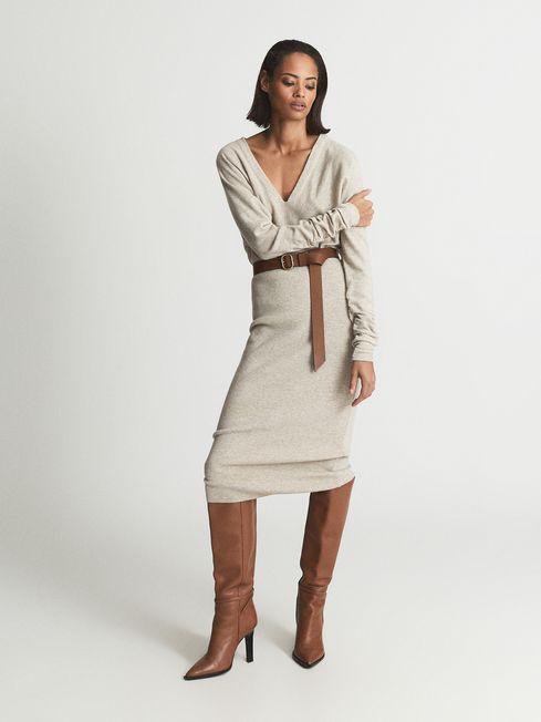 Jenna Cashmere Blend Ruched Sleeve Dress