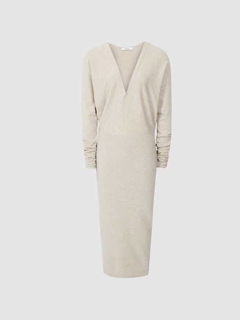Jenna Cashmere Blend Ruched Sleeve Dress