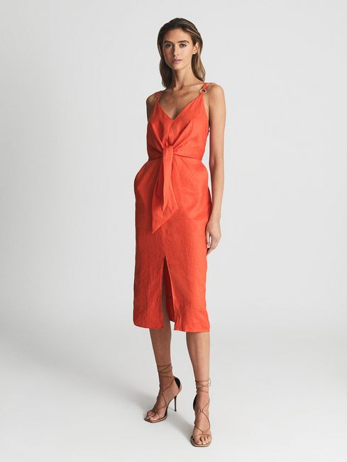 Kay Tie Detail Linen Midi Dress