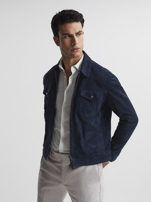 Pike Suede Zip Through Trucker Jacket