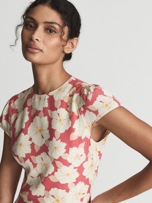 Livia Printed Cut Out Back Midi Dress