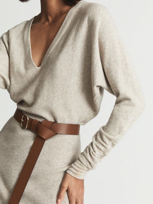 Jenna Cashmere Blend Ruched Sleeve Dress