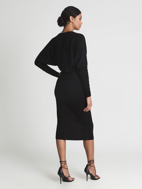 Jenna Cashmere Blend Ruched Sleeve Dress