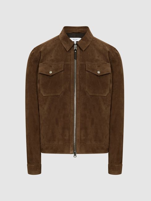 Pike Suede Zip Through Trucker Jacket