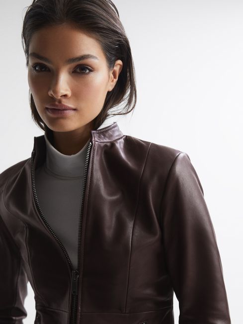 Ania Leather Zip Front Biker Jacket