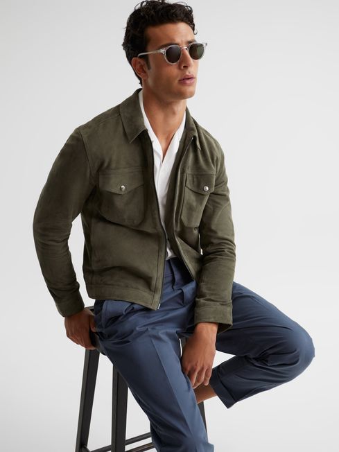 Pike Suede Zip Through Trucker Jacket