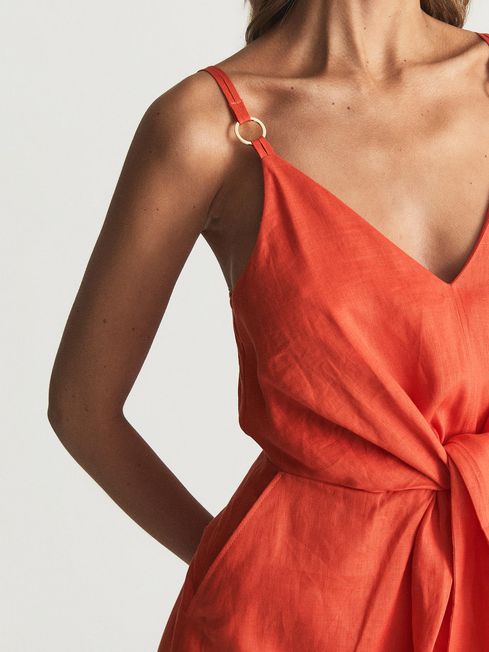 Kay Tie Detail Linen Midi Dress