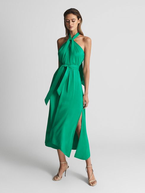 Evvie Tie Waist Halterneck Midi Dress
