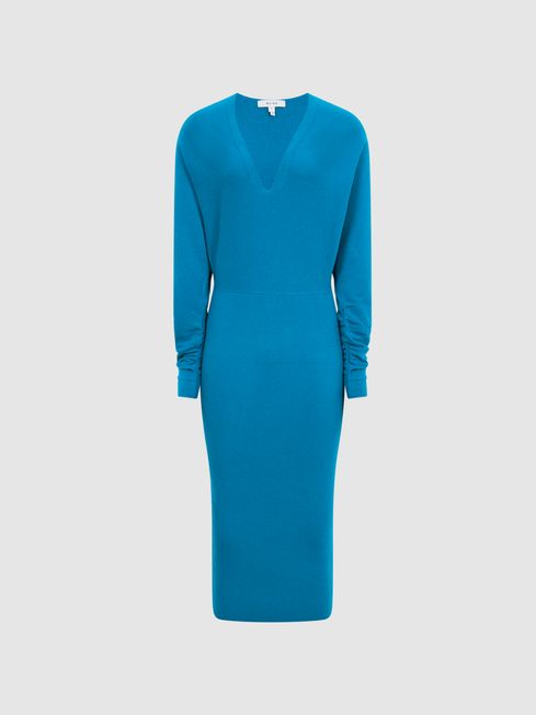Jenna Cashmere Blend Ruched Sleeve Dress
