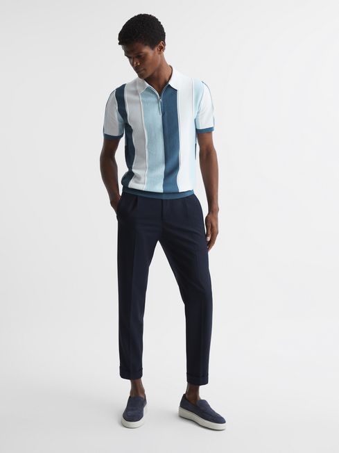 Herald Half Zip Textured Stripe Polo T-Shirt