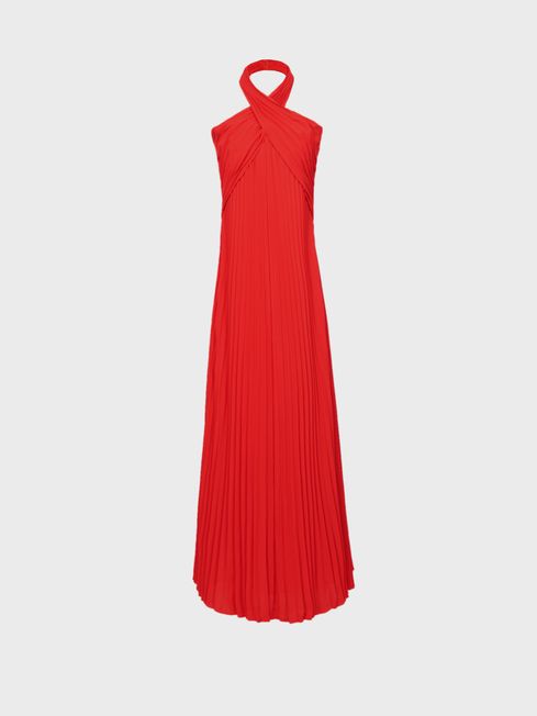 Roya Halter Neck Pleat Midi Dress