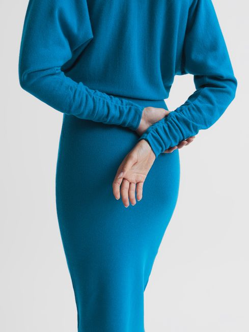Jenna Cashmere Blend Ruched Sleeve Dress