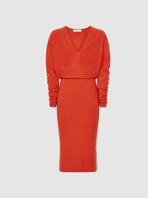 Jenna Cashmere Blend Ruched Sleeve Dress