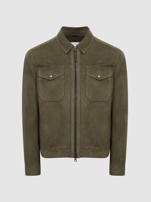 Pike Suede Zip Through Trucker Jacket