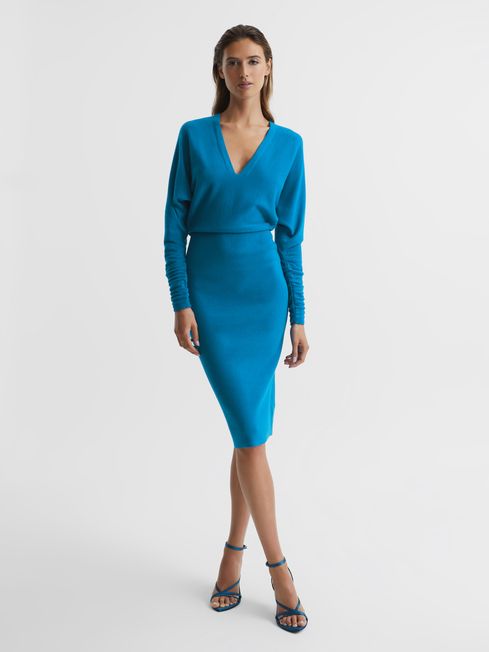Jenna Cashmere Blend Ruched Sleeve Dress