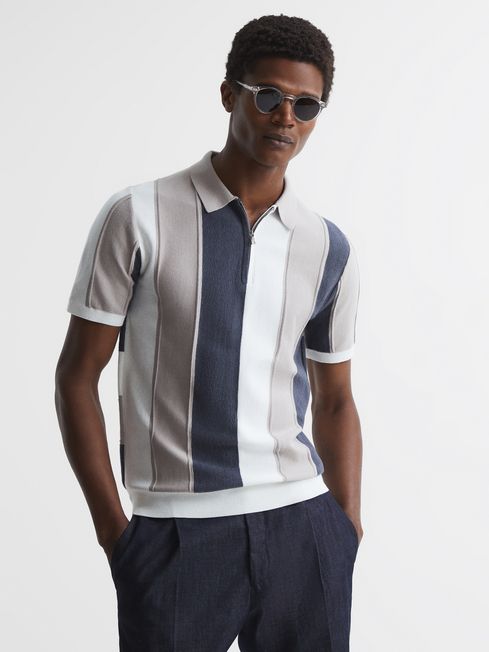 Herald Half Zip Textured Stripe Polo T-Shirt