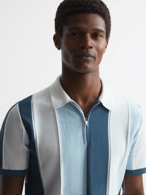 Herald Half Zip Textured Stripe Polo T-Shirt