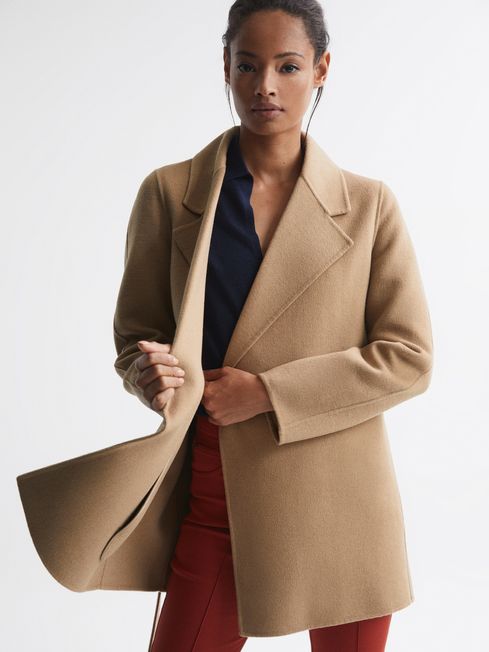 Amalia Belted Blindseam Short Wool Coat