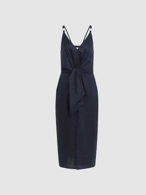 Kay Tie Detail Linen Midi Dress