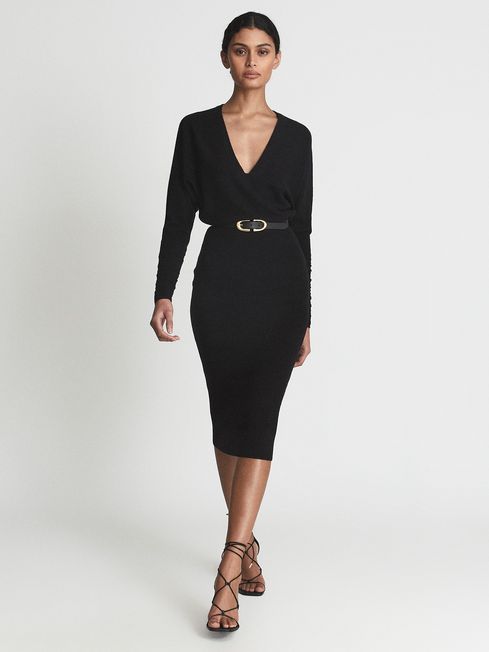 Jenna Cashmere Blend Ruched Sleeve Dress