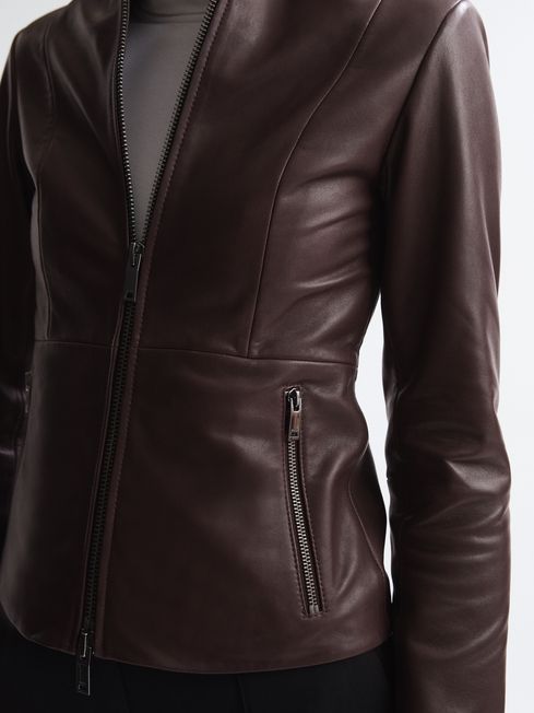 Ania Leather Zip Front Biker Jacket
