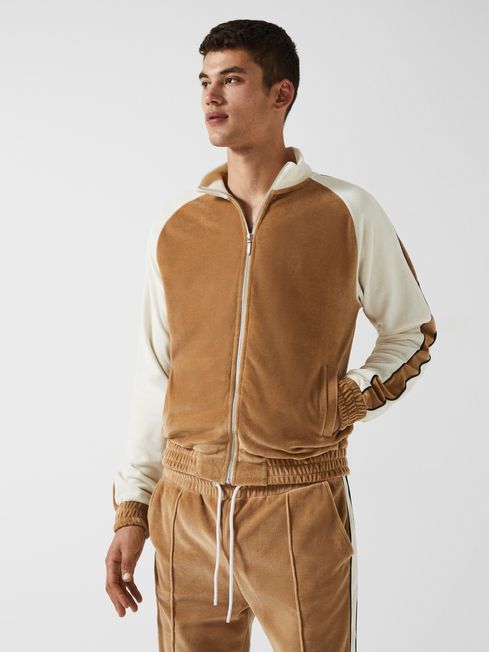 Lawrence - Che Velour Contrast Panel Zip Through Jacket