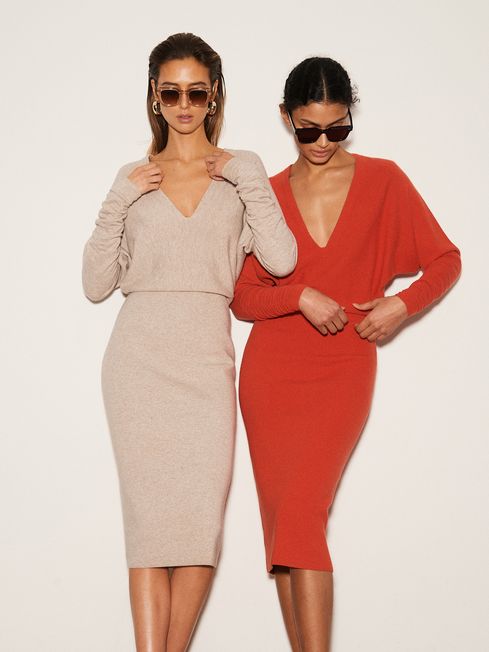 Jenna Cashmere Blend Ruched Sleeve Dress