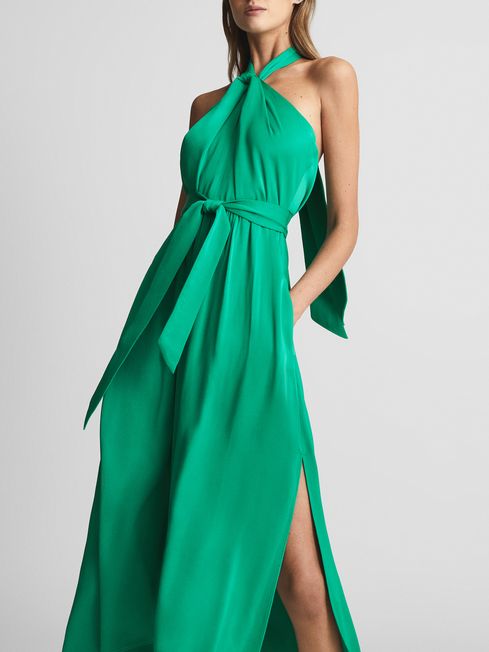 Evvie Tie Waist Halterneck Midi Dress