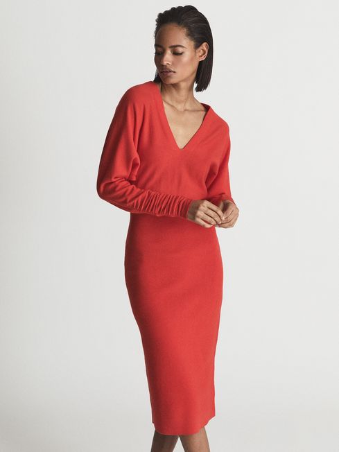 Jenna Cashmere Blend Ruched Sleeve Dress