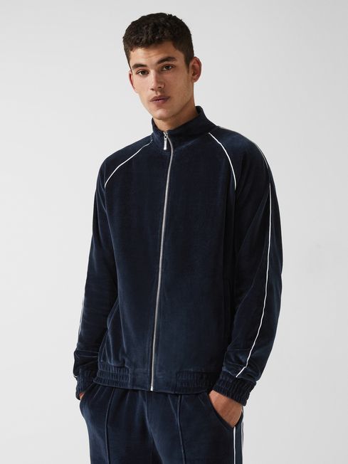 William - Che Velour Zip Through Jacket With Piping