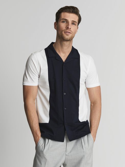 Hamish Mercerised Colourblock Cuban Collar Shirt