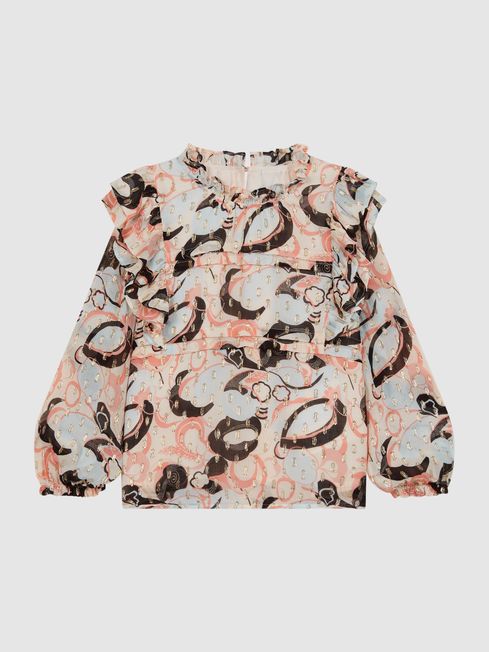 Angelica Printed Ruffle Blouse