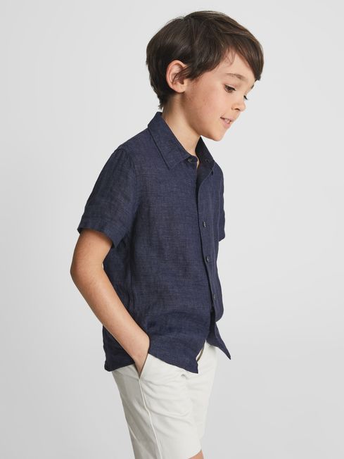 Holiday Junior Short Sleeve Linen Shirt