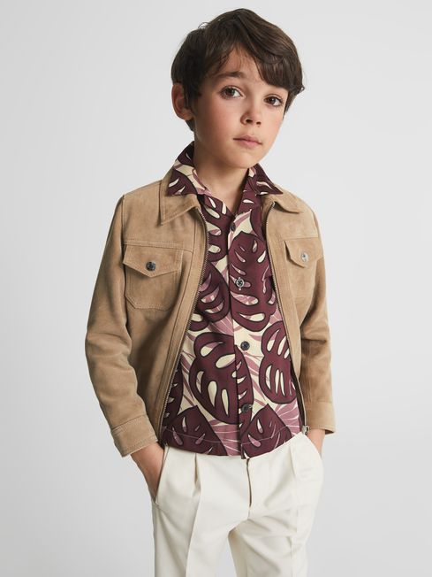 Yung Cuban Collar Monster Leaf Print Shirt