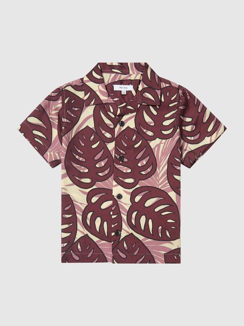 Yung Cuban Collar Monster Leaf Print Shirt