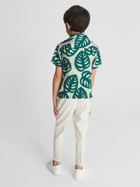 Yung Cuban Collar Monster Leaf Print Shirt