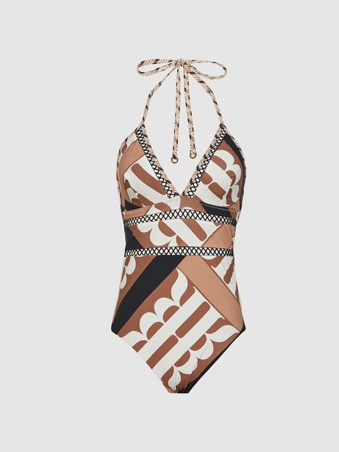 Gia Printed Swimsuit With Lattice Detail