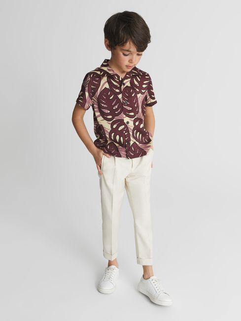 Yung Cuban Collar Monster Leaf Print Shirt
