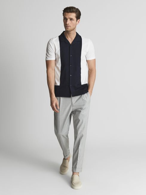 Hamish Mercerised Colourblock Cuban Collar Shirt