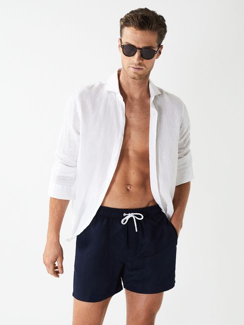Wave Plain Drawstring Swim Shorts
