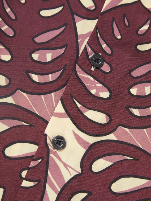 Yung Cuban Collar Monster Leaf Print Shirt