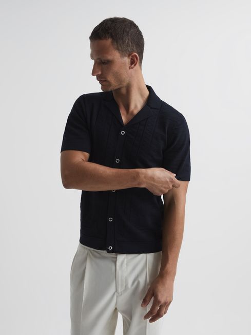 Jacob Cuban Collar Stitch Interest Polo Shirts