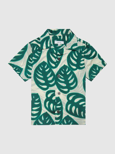 Yung Cuban Collar Monster Leaf Print Shirt
