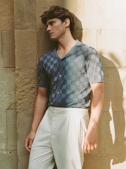 Santo - Che Basket Weave Cuban Collar Shirt