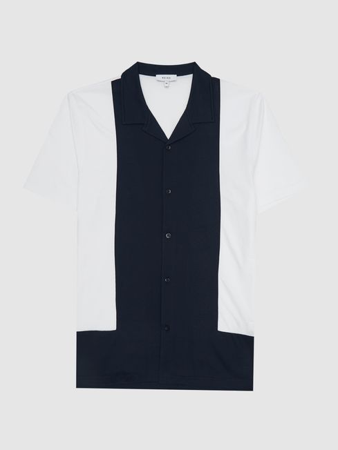 Hamish Mercerised Colourblock Cuban Collar Shirt