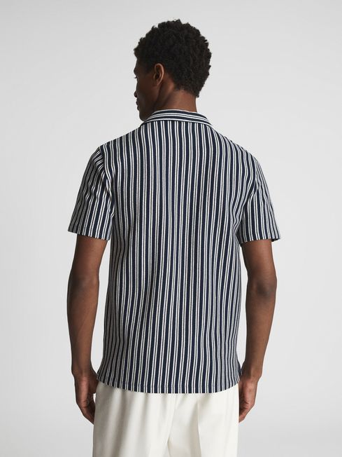 Green Cuban Collar Textured Stripe Shirt