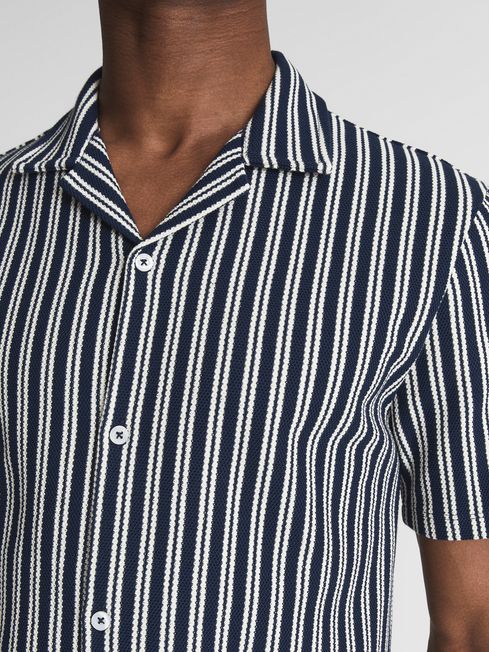 Green Cuban Collar Textured Stripe Shirt