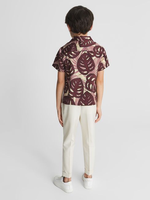 Yung Cuban Collar Monster Leaf Print Shirt