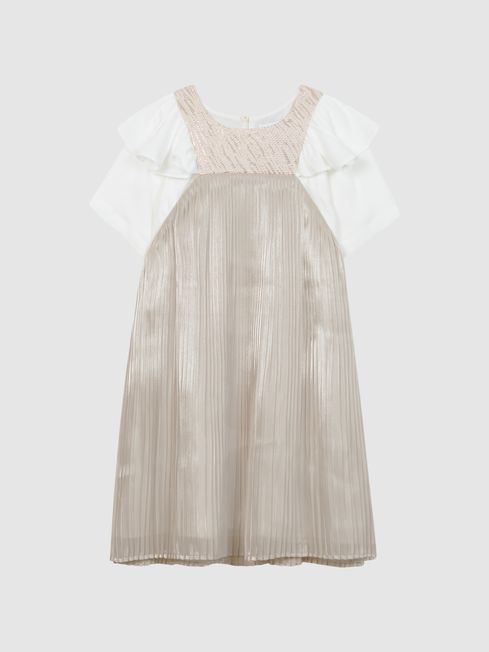 Ariella Metallic Pleated Dress